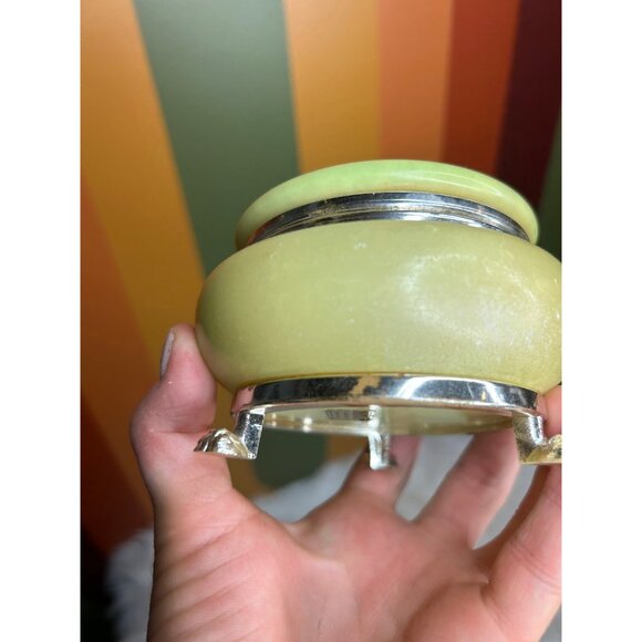 Alabaster green Stone marble floral trinket dish jewellery box Italy- tiny chip - Picture 3 of 9